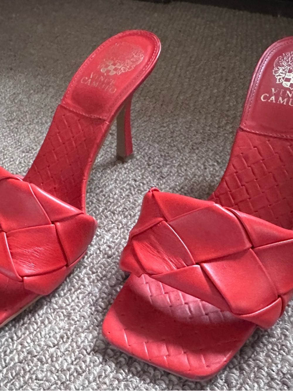 Vince Camuto Red Woven Leather High Heel Slide Mules